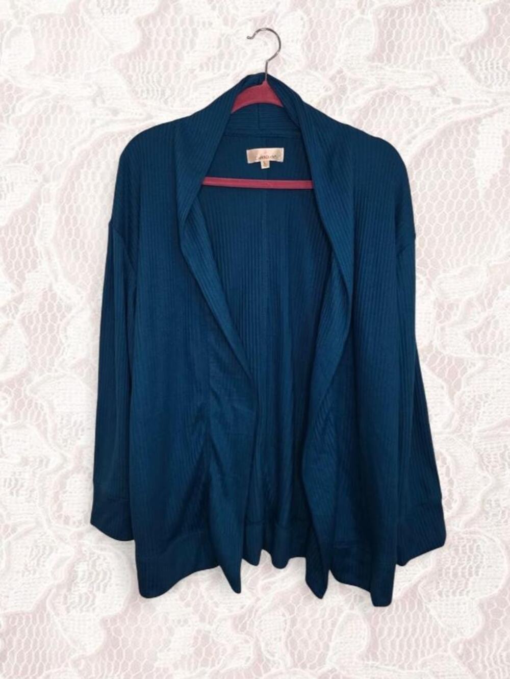 Cuddl Duds Open Front Ribbed Cardigan Women's Large Blue